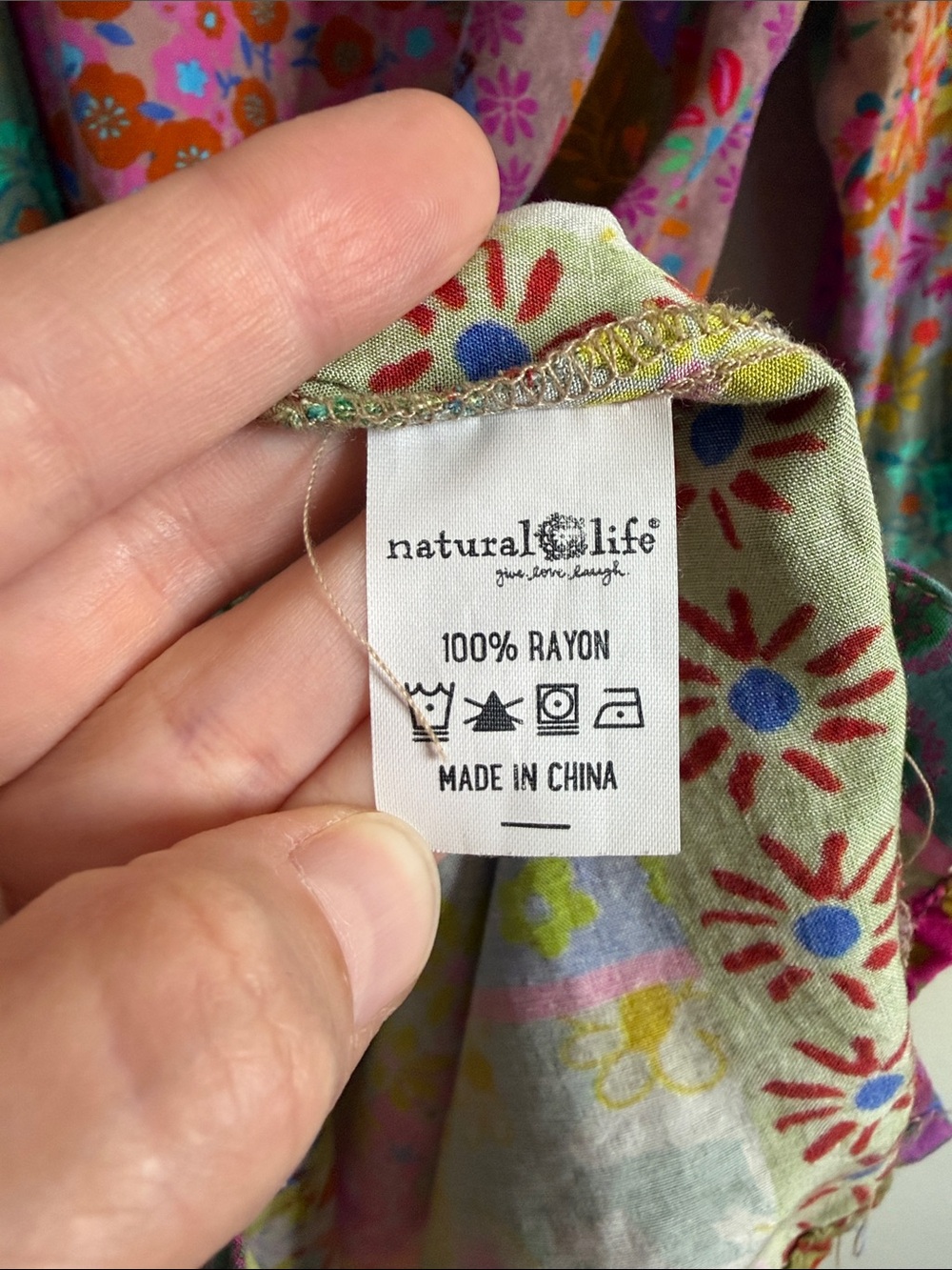 NATURAL LIFE Boho Patchwork buttondown midi dress in Pink, Green & Blue - Picture 3 of 5